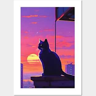 Cat in the sunset Posters and Art